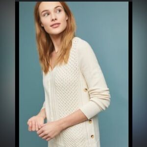 EUC Anthropologie Saturday Sunday Cream Knit Button Side Pullover Sweater XS